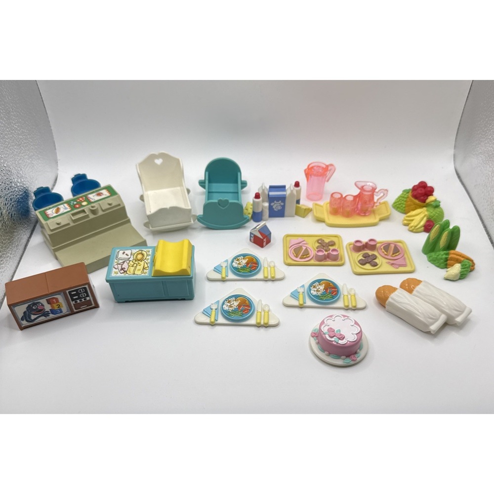 Vintage 90's Fisher Price Little People Fun With Food Dollhouse Accessory Lot 18